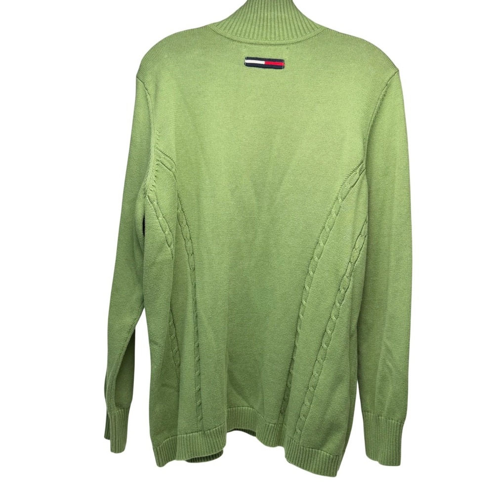 Tommy Hilfiger Y2K Vintage 1/4 Zip Sweater Green 100% Cotton Knit Mock Neck 1X‎ - Picture 10 of 11